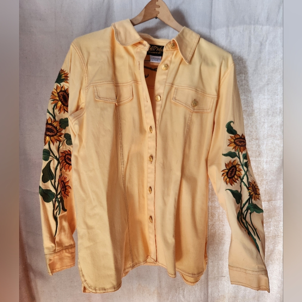 Bob Mackie Yellow Button-Up with Embroidery